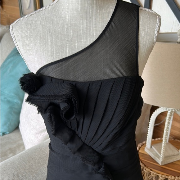 Max & Cleo Black Asymmetrical Ruched Cocktail Dress, black dress size 6 - Picture 5 of 12